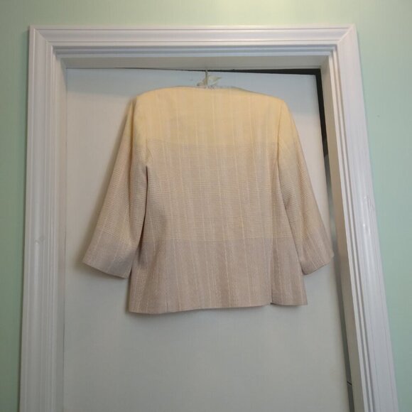 Butter Yellow & Beige Melange Plaid Tweed Jacket with Frayed Edges Sz10 - Picture 12 of 13